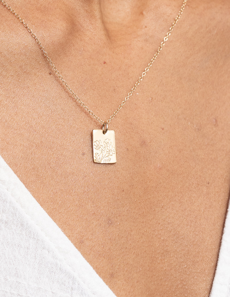 Rectangle Bloom Birthflower Necklace