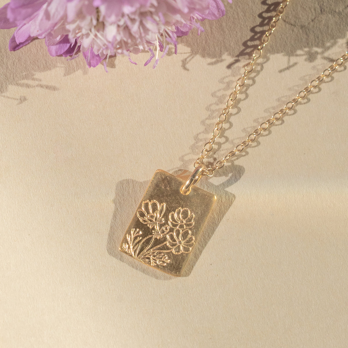 Rectangle Bloom Birthflower Necklace