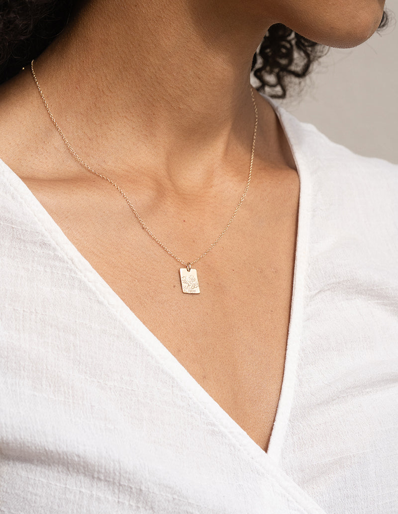 Rectangle Bloom Birthflower Necklace