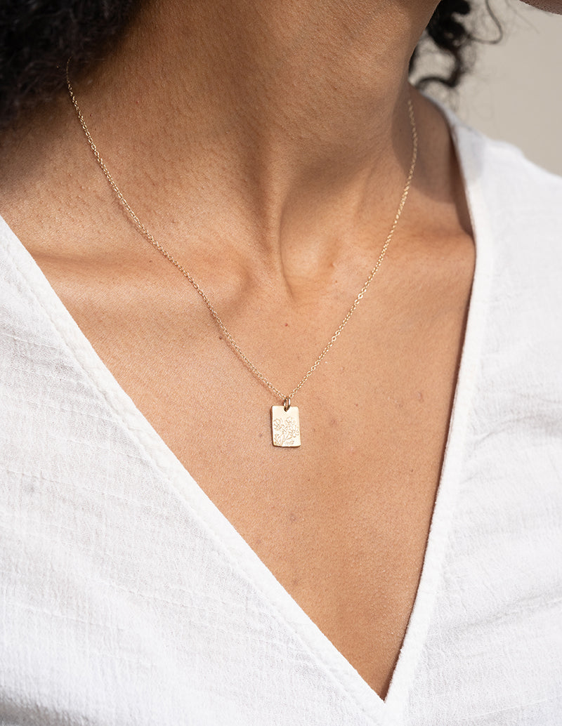 Rectangle Bloom Birthflower Necklace