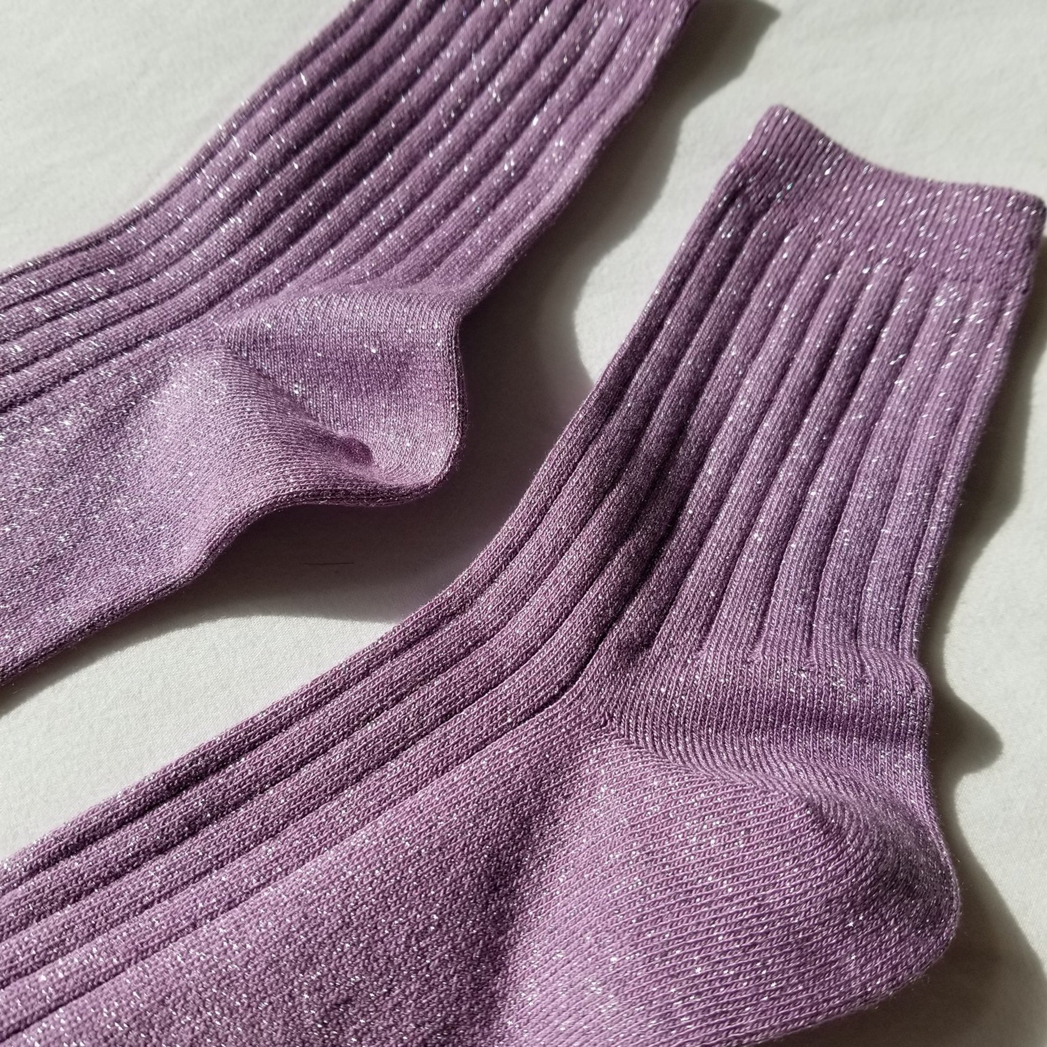 Ribbed Glitter Socks - Lilac